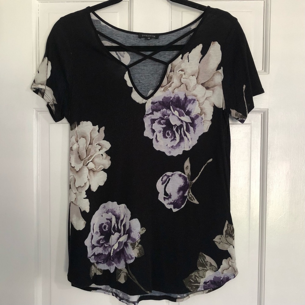 Dynamite | Floral Cross Front V-Neck Shirt